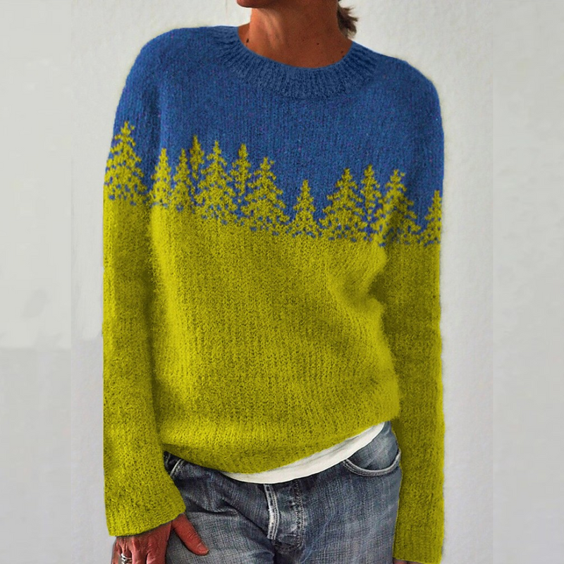 Beatrice Nordic Forest Colorblock Crew Neck Sweater