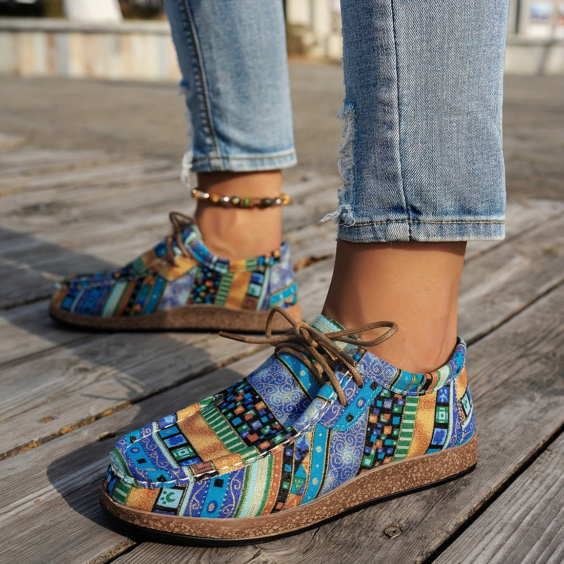 Bettina Boho Patchwork Lace-Up Sneakers