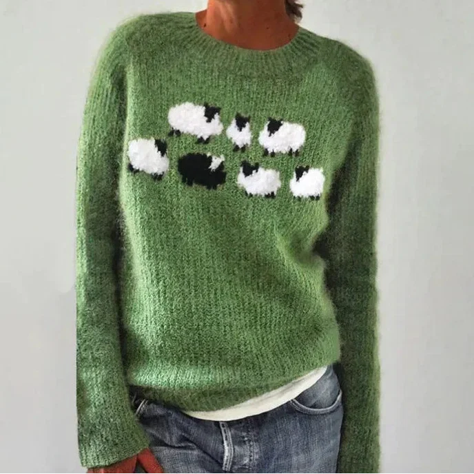 Celine Sheep Motif Crew Neck Sweater