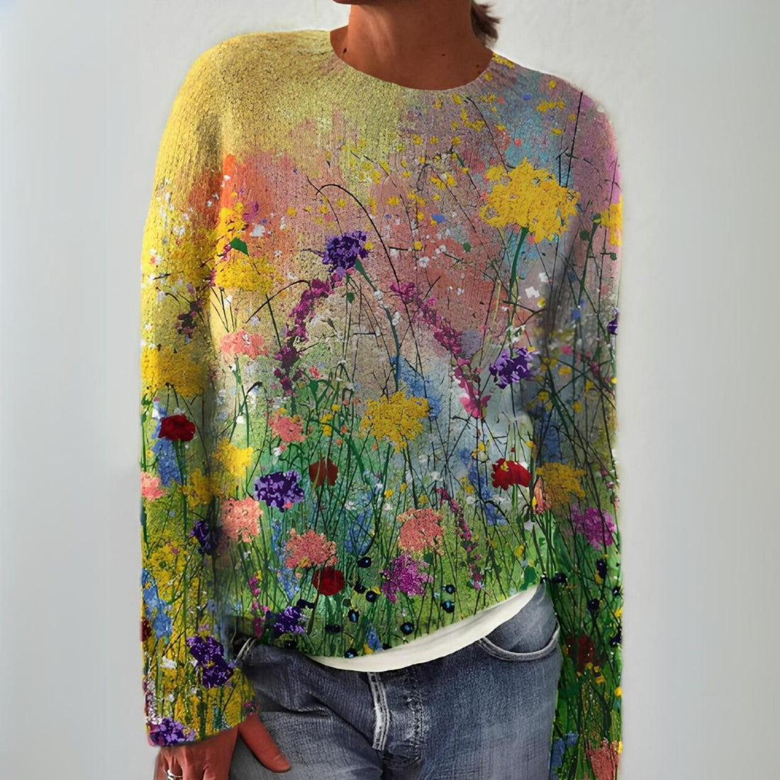 Charlotte Wildflower Meadow Print Crew Neck Sweater