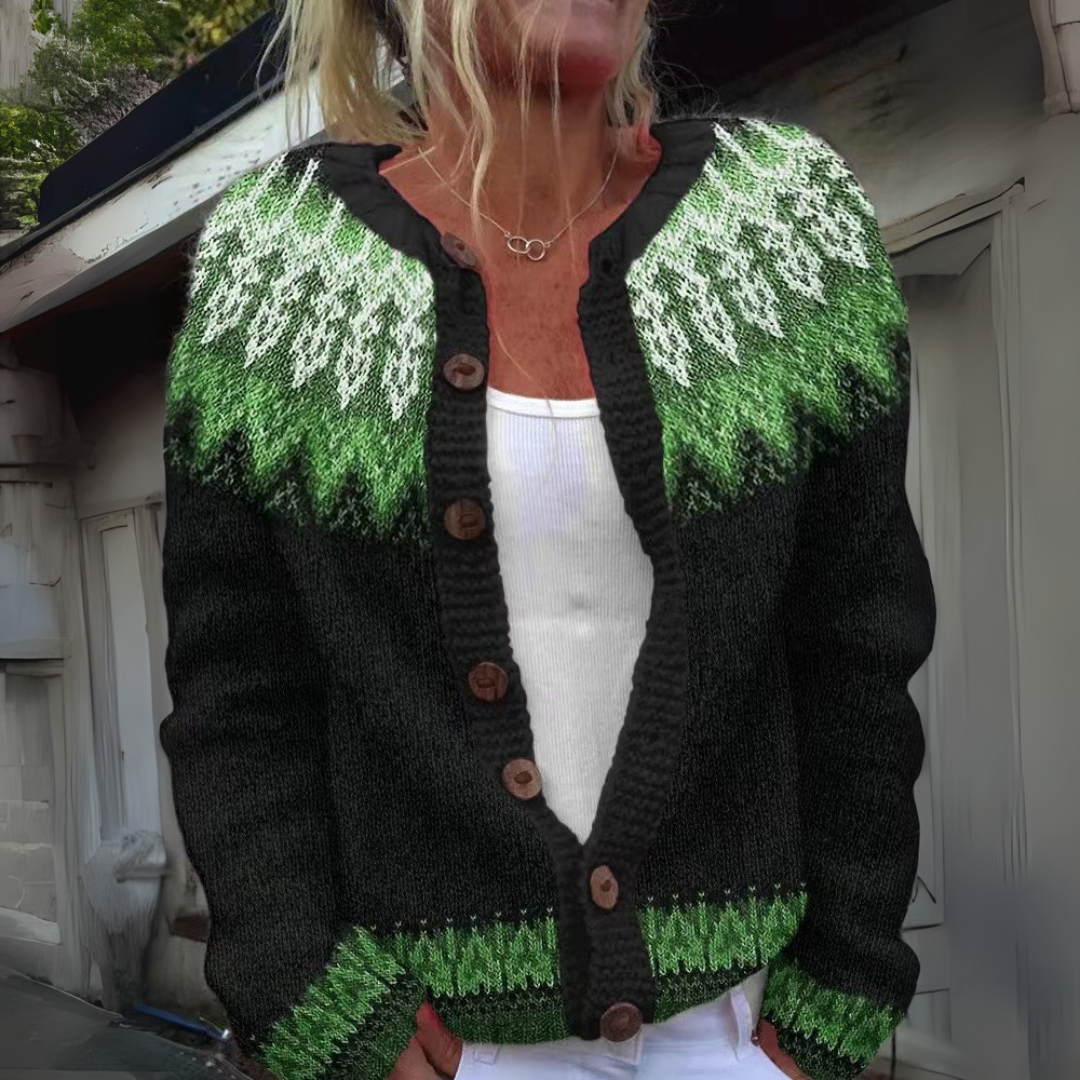 Clemence Fair Isle Crew Neck Button Cardigan
