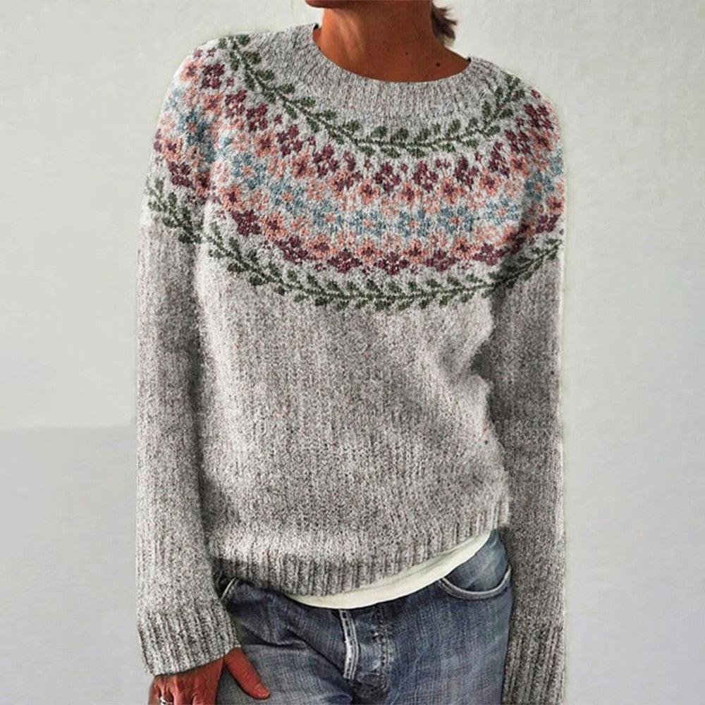 Dahlia Floral Yoke Crew Neck Sweater