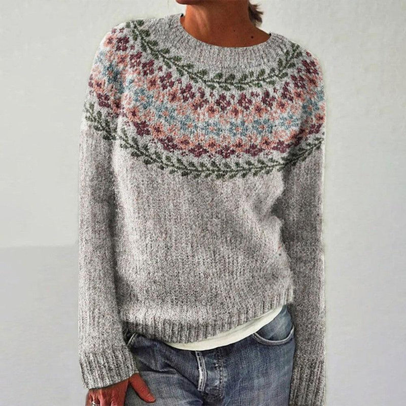 Dahlia - Floral Yoke Crew Neck Sweater