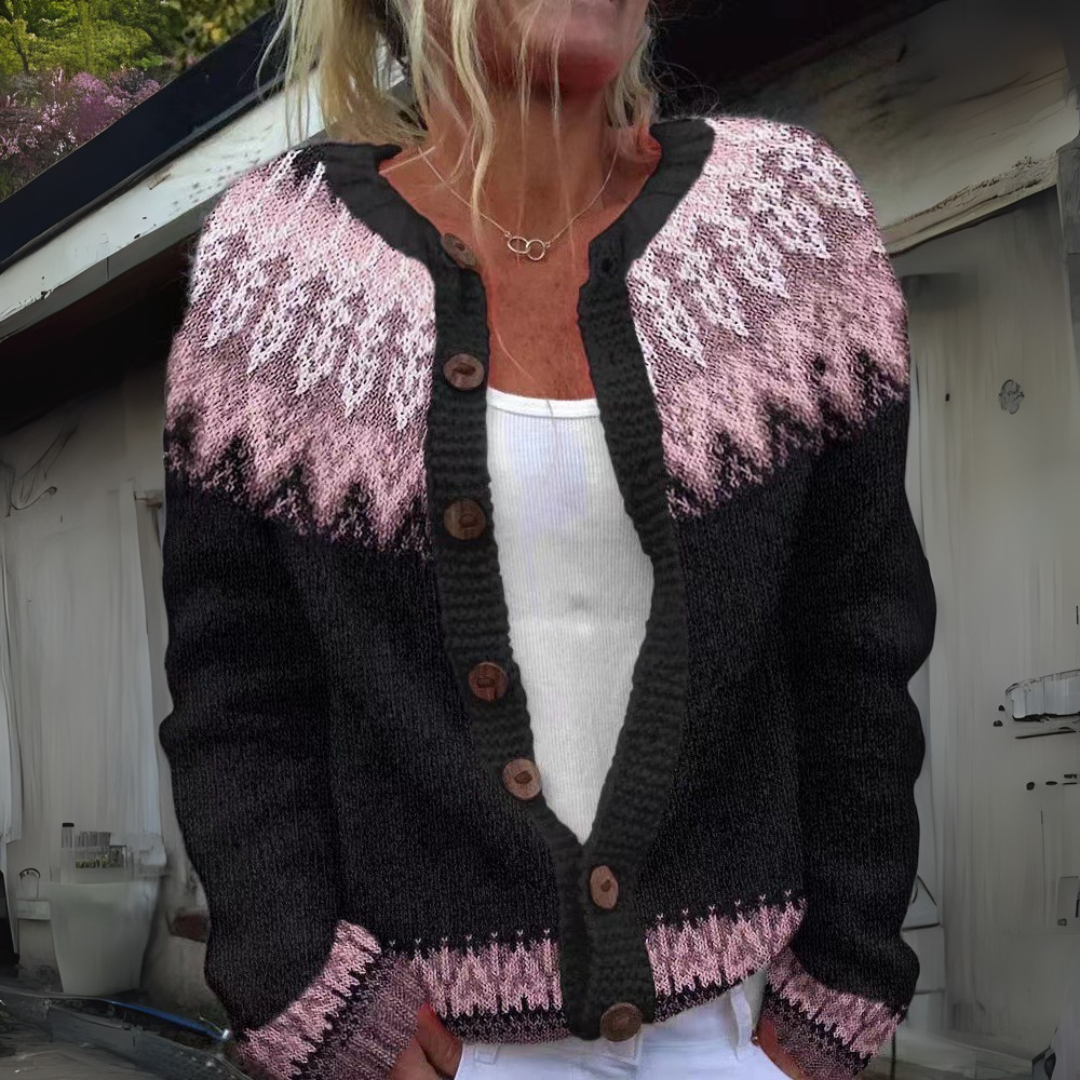 Dorothy-Ann Fair Isle Crew Neck Button Cardigan