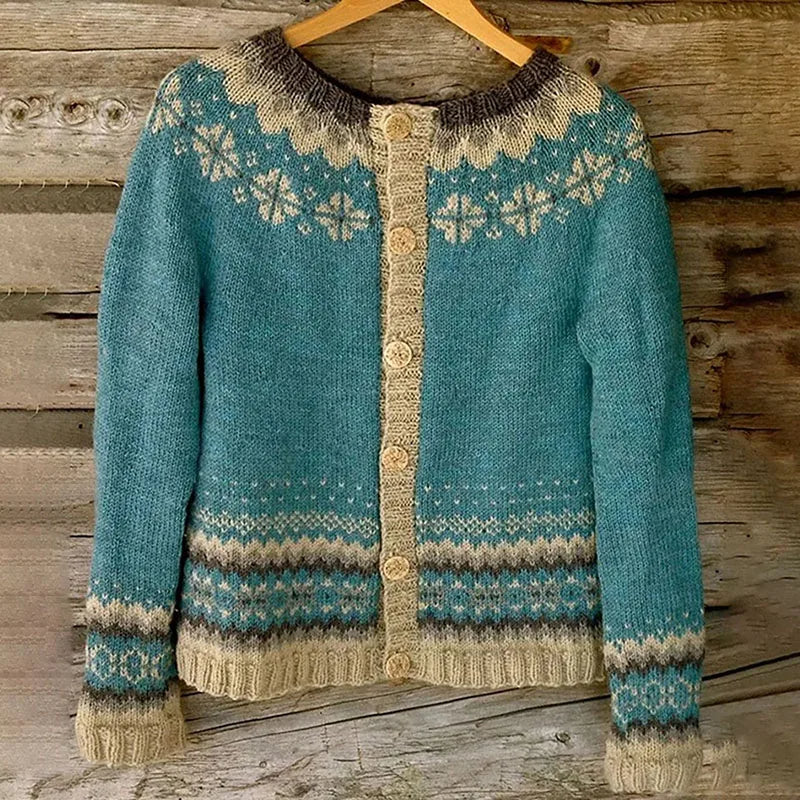 Flora Fair Isle Snowflake Crew Neck Cardigan