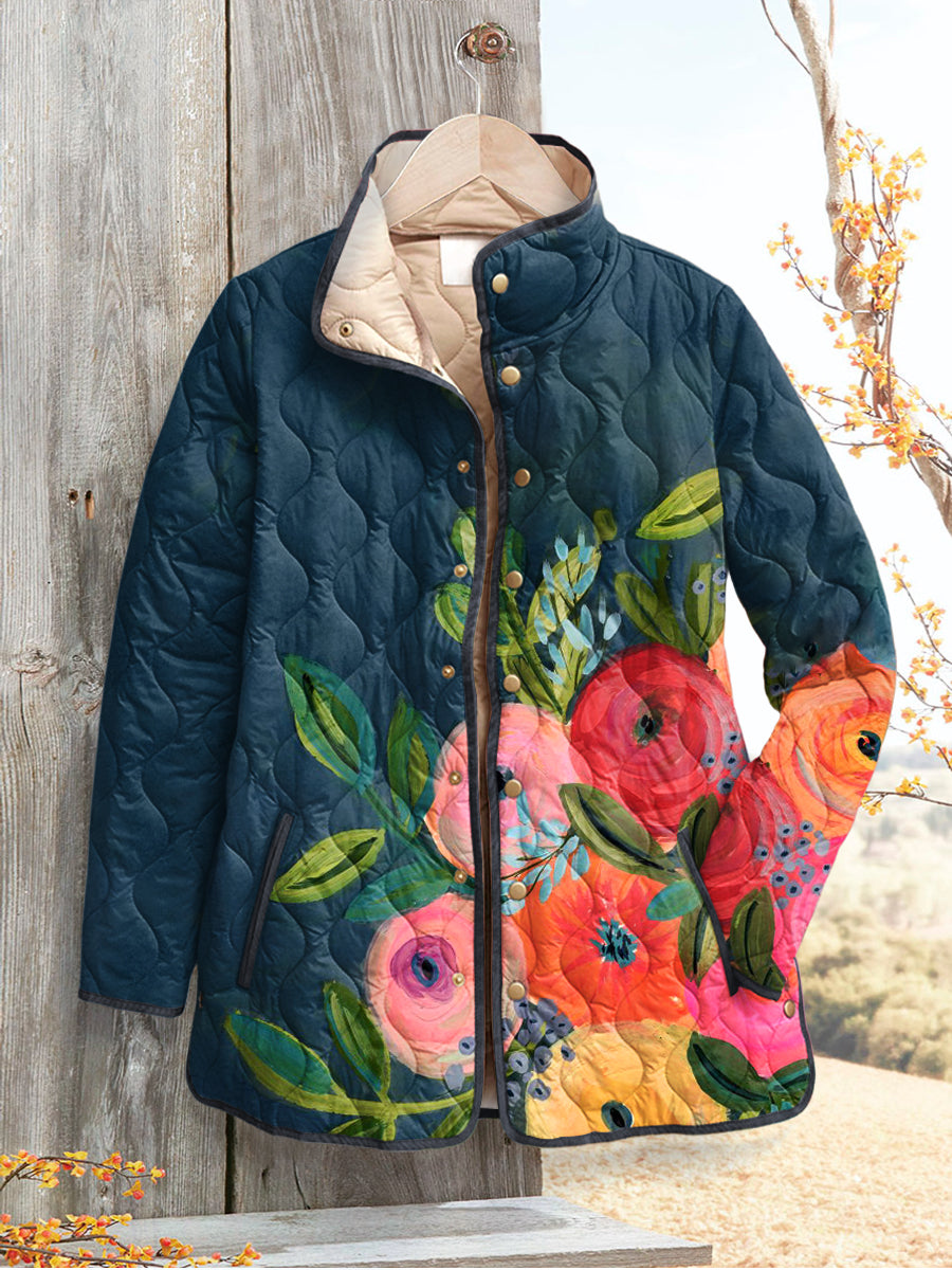 Florence Floral Quilted Stand Collar Jacket