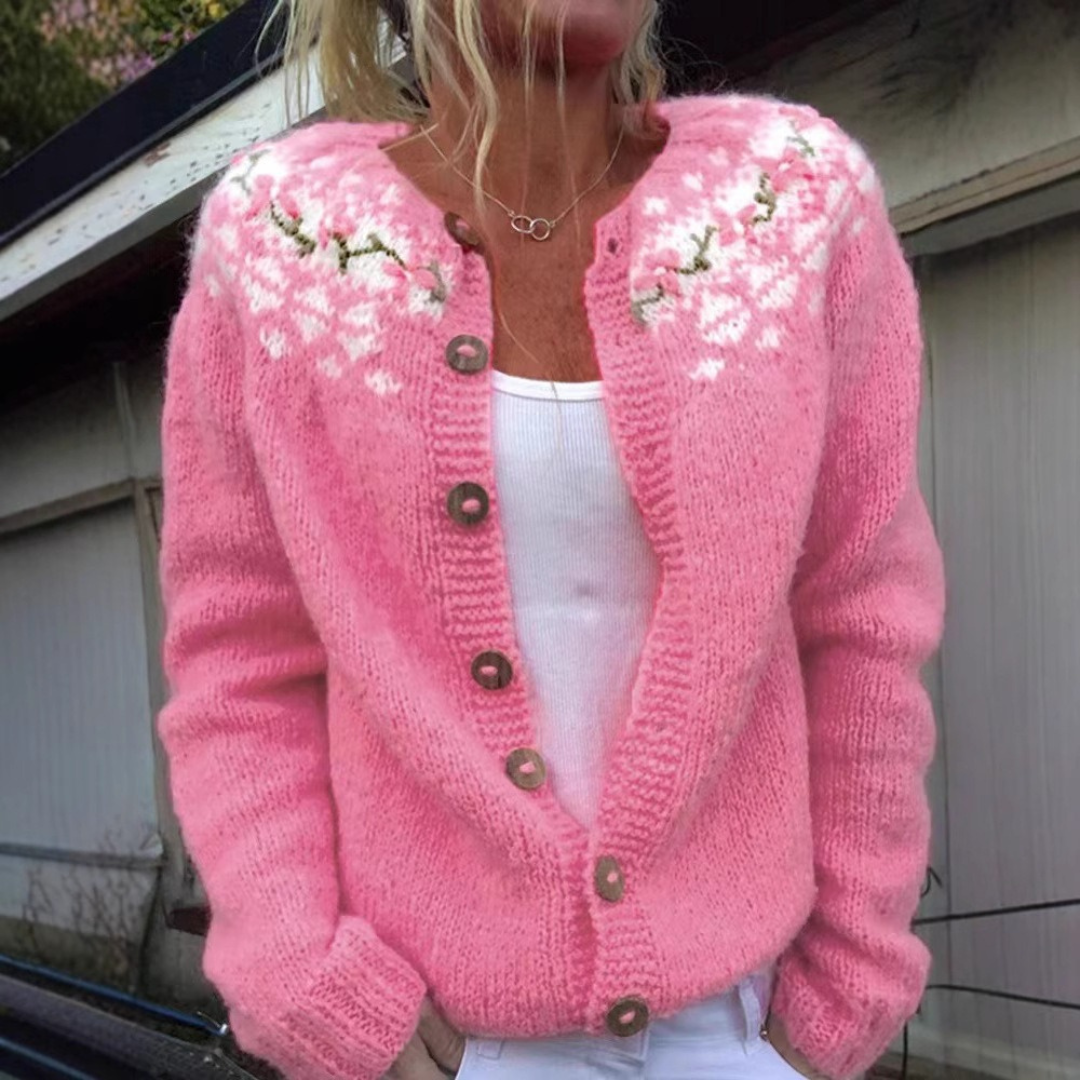 Katya Floral Embroidered Crew Neck Cardigan