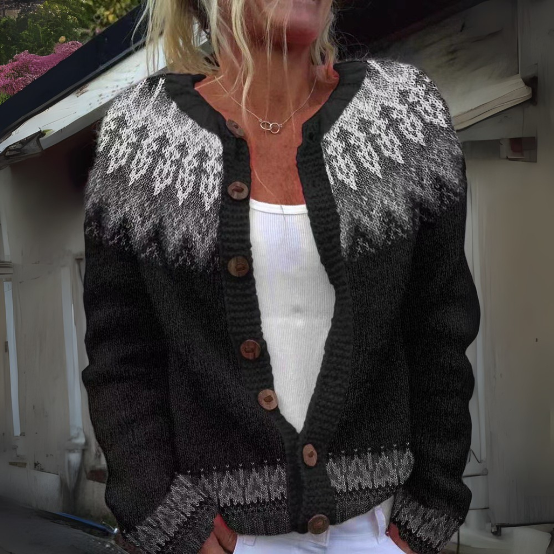 Lena Fair Isle Crew Neck Button Cardigan