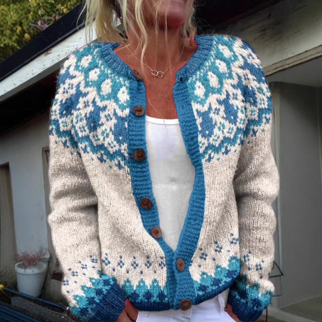 Nina Fair Isle Floral Crew Neck Cardigan
