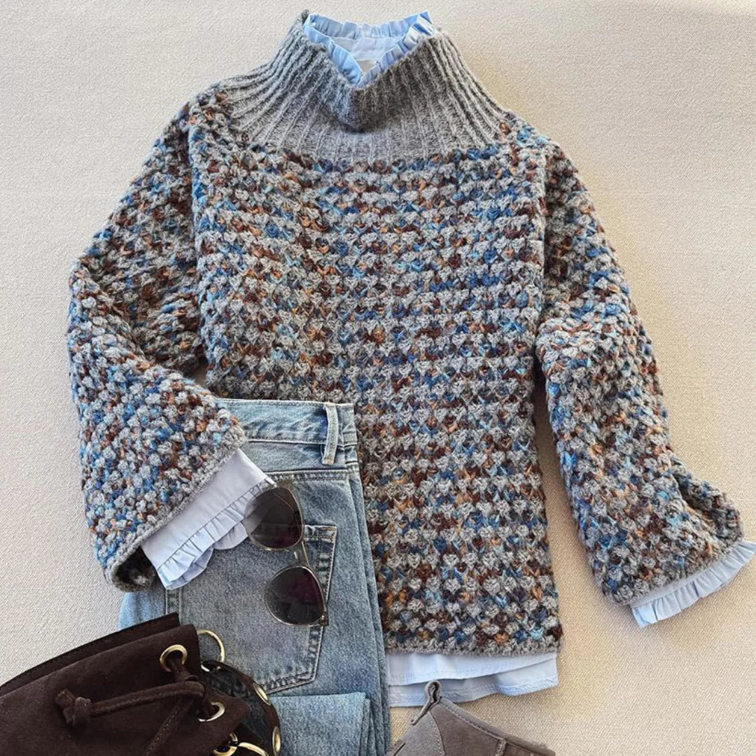 Norah Mock Neck Textured Marled Sweater