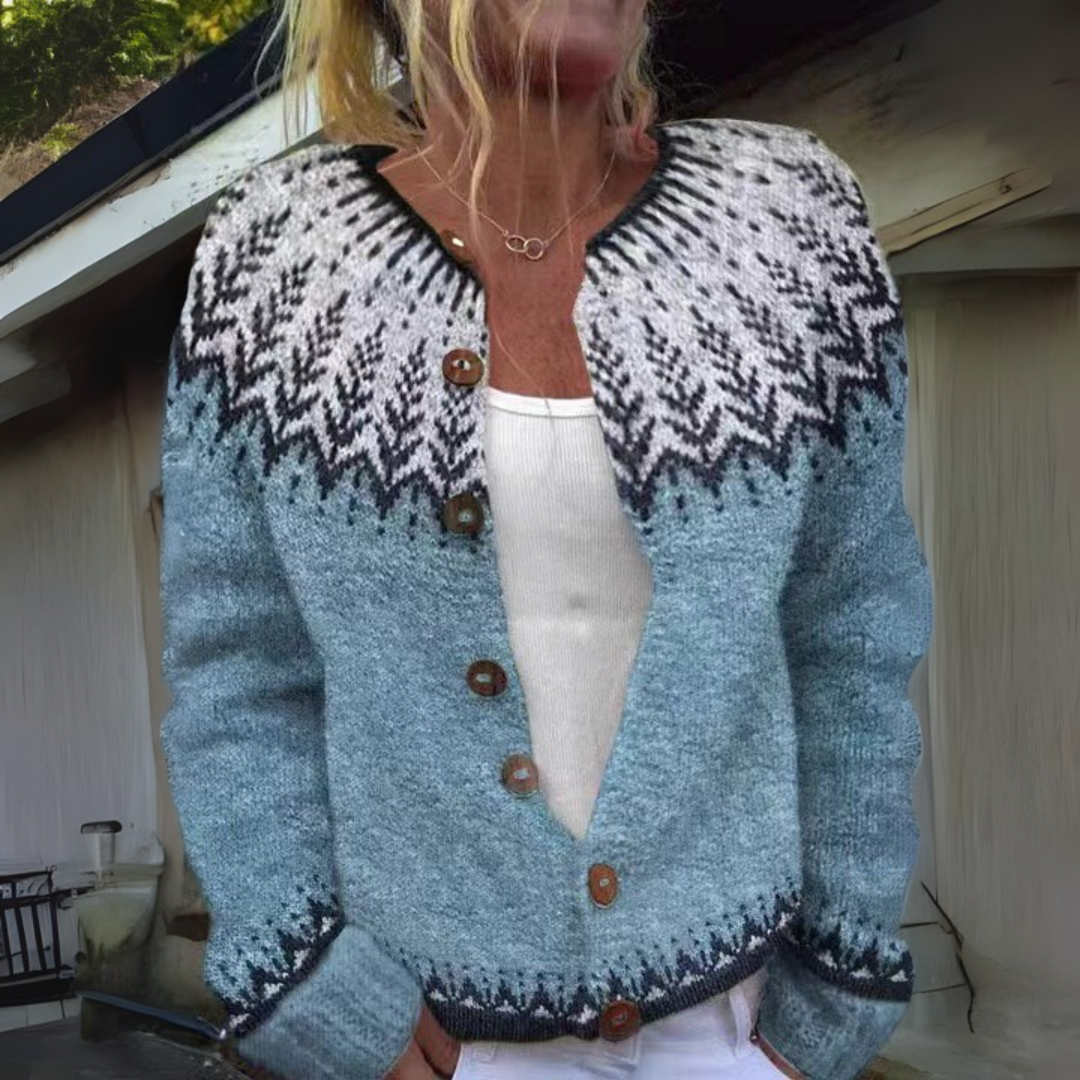 Oriana Fair Isle Crew Neck Button Cardigan