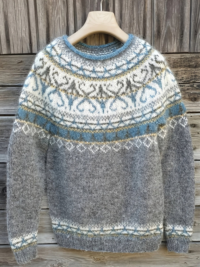 Runa Nordic Fair Isle Yoke Crew Neck Sweater