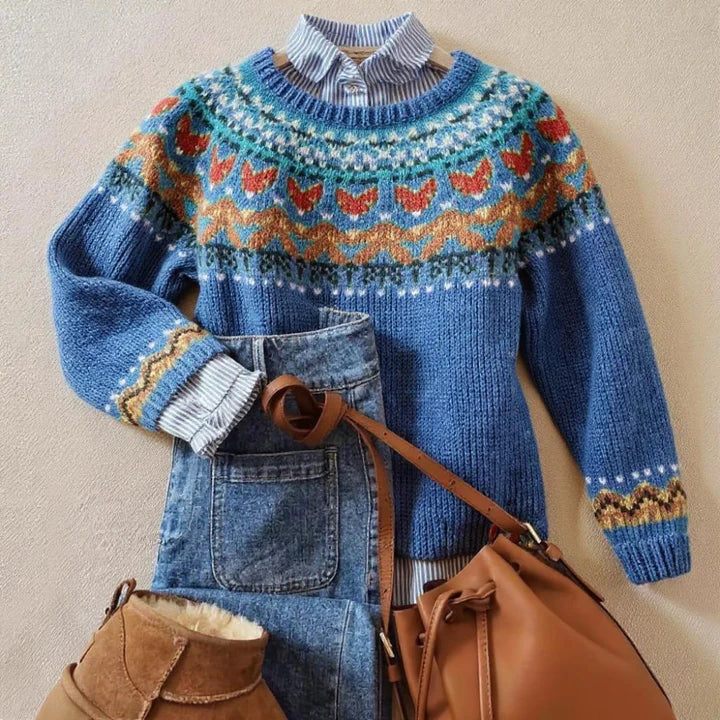 Trine Fair Isle Yoke Crew Neck Sweater