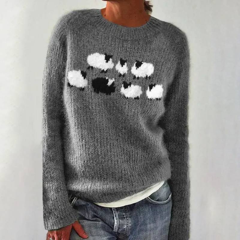 Violet Fuzzy Sheep Crew Neck Sweater