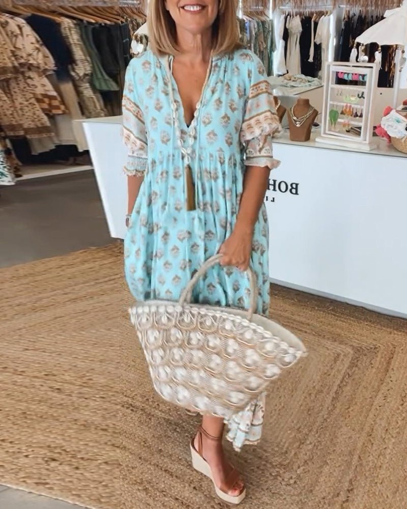 Women's Boho V-Neck Dress | Midi