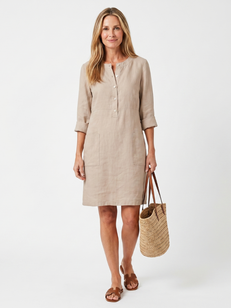 Women's Relaxed Summer Shirt Dress | Three-Quarter Sleeve