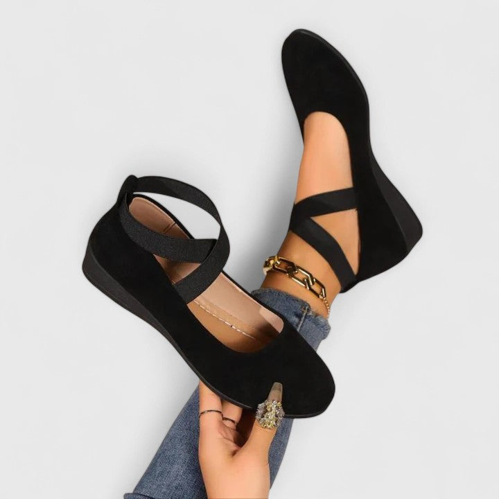 Women's Cross Strap Wedge Flats | Round Toe