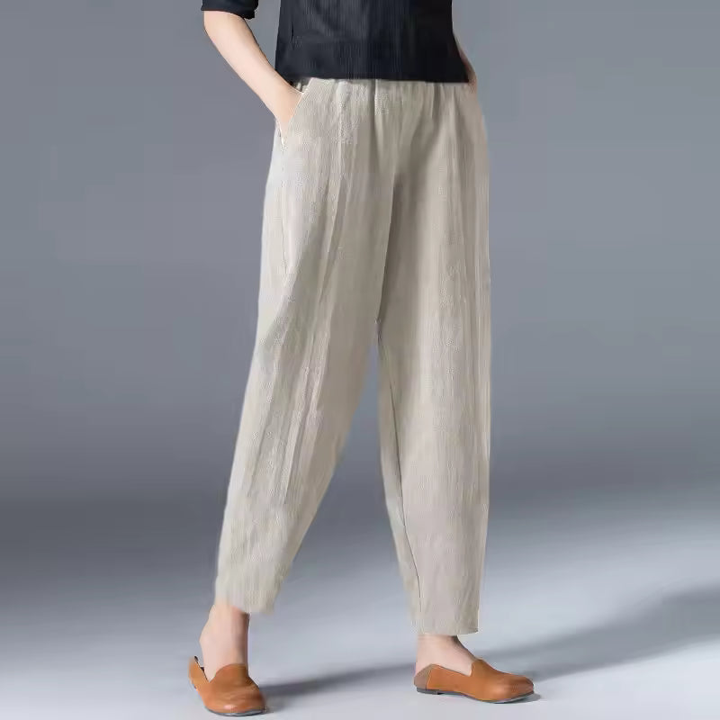 Women's Elastic Waist Tapered Trousers | Cropped