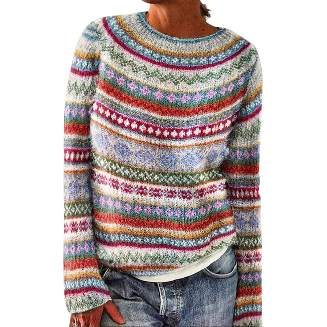 Elin Crew Neck Fair Isle Patterned Sweater