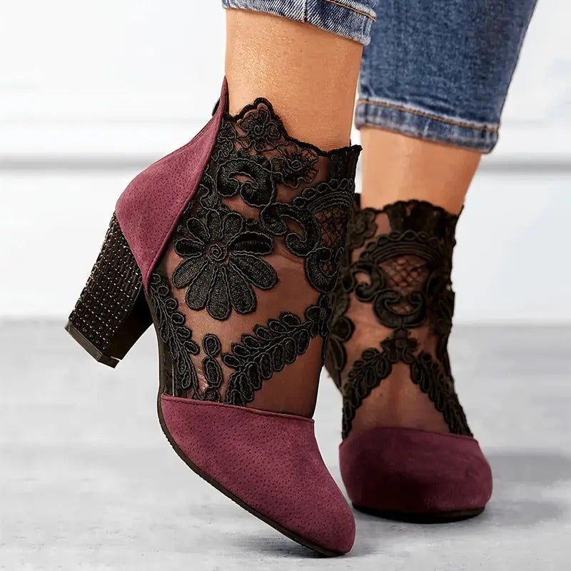 Women's Floral Ankle Boots | Block Heel