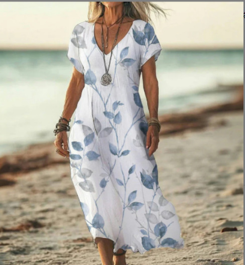 Women's Floral Print Short Sleeve Dress | Midi