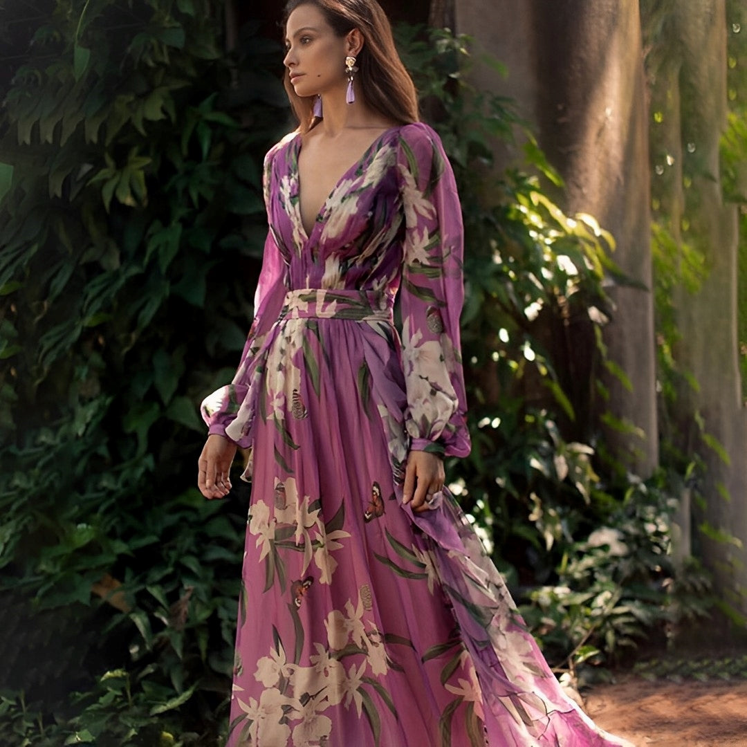 Women's Floral V Neck Dress | Maxi