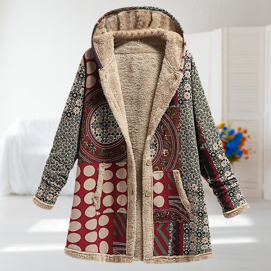 Lorraine Fleece Lined Hooded Printed Coat
