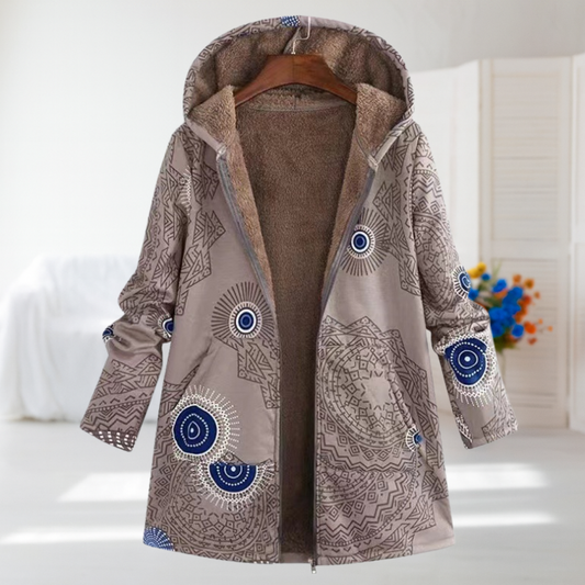 Grace Mid-Length Hooded Printed Coat