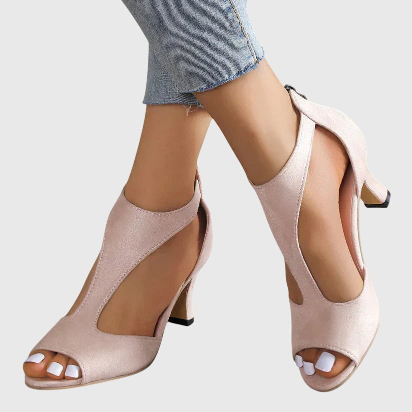 Women's Peep Toe Cutout Heels | Block Heel