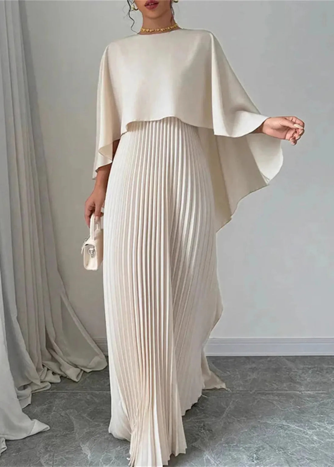 Women's Pleated Cape Formal Gown | Maxi
