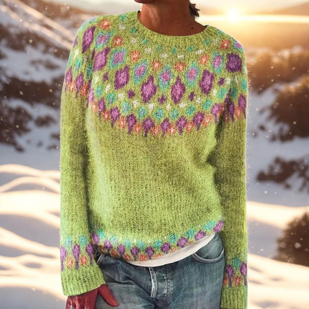 Maren Long Sleeve Round Neck Patterned Sweater