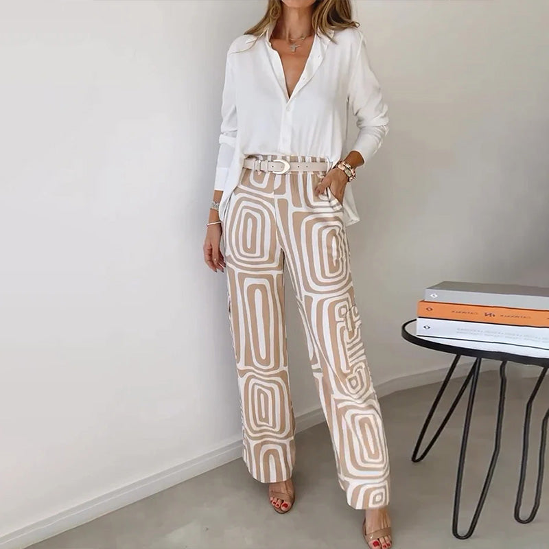 Women's Shirt and Wide Leg Pants Set | Two Piece