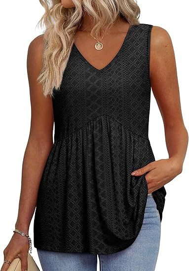 Women's Sleeveless V Neck Tank Top | Flowy Hem