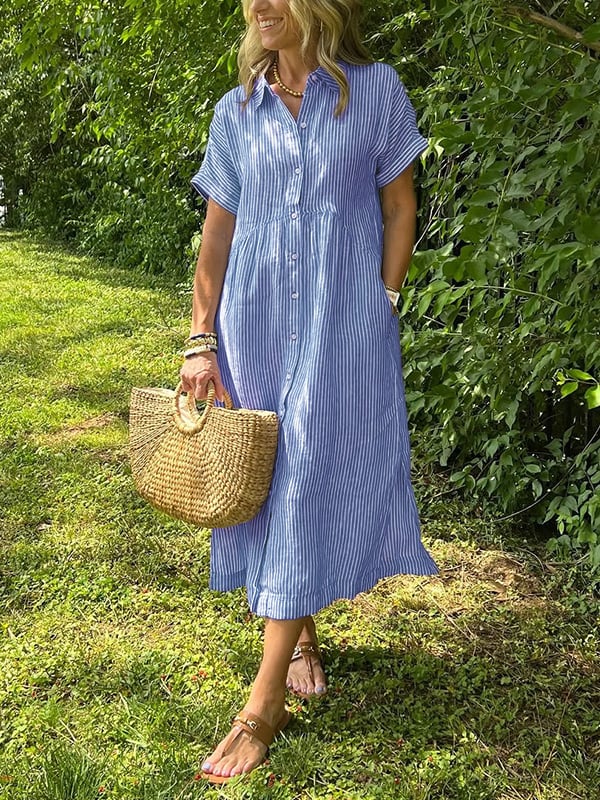 Women's Striped Shirt Dress | Midi