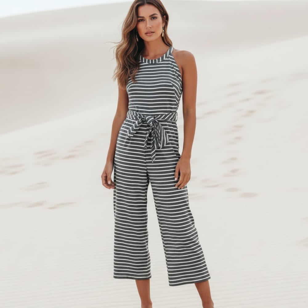 Women's Striped Sleeveless Jumpsuit | Wide Leg