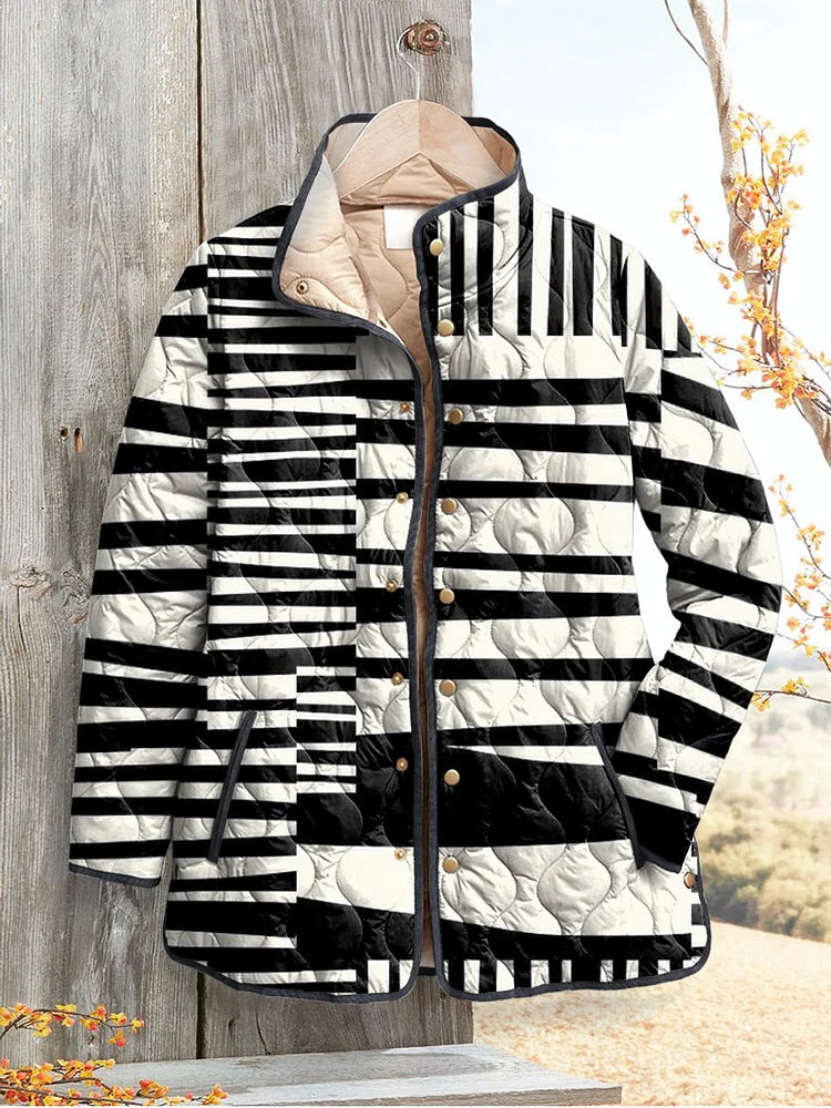 Alma Quilted Striped Stand Collar Jacket