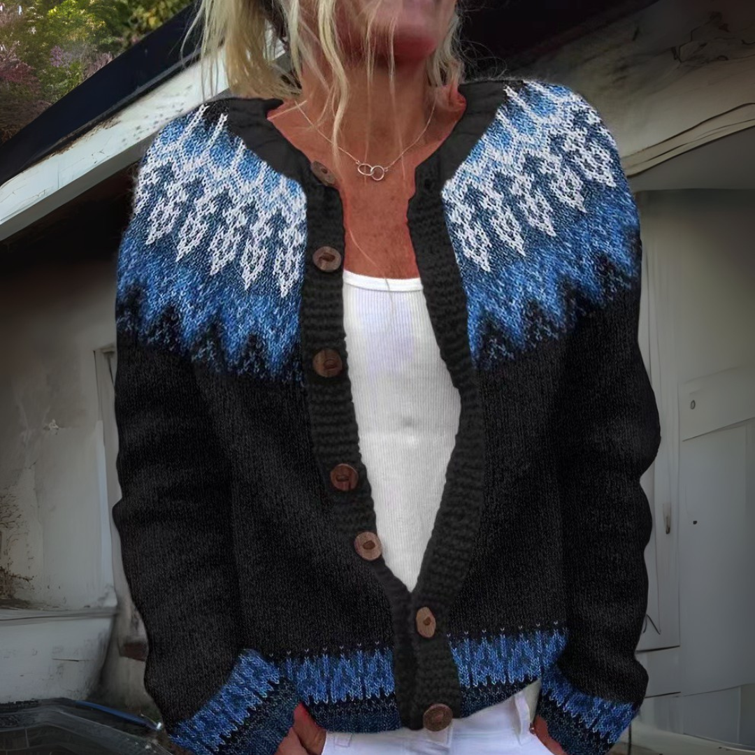 Briony Fair Isle Crew Neck Button Cardigan