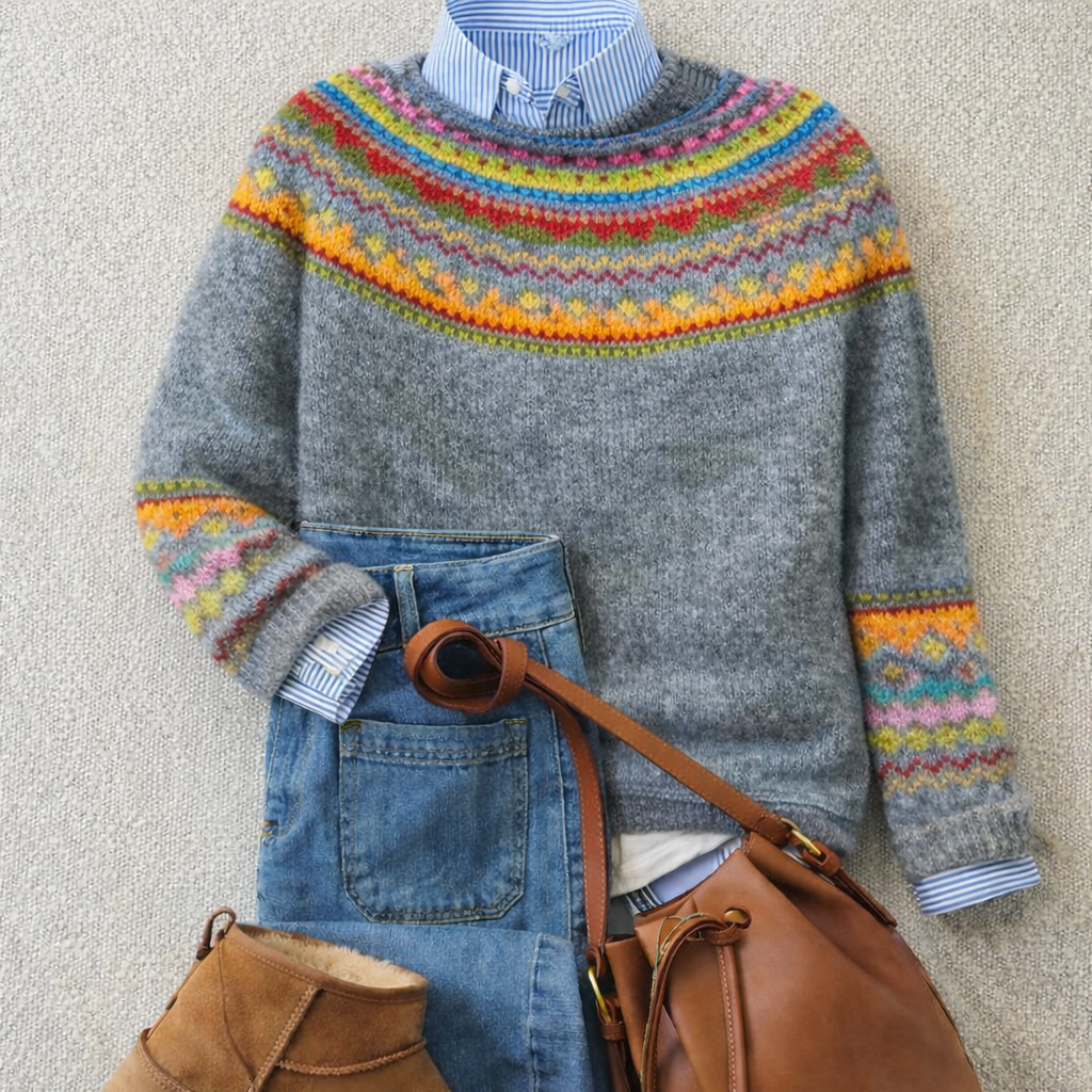 Britt Fair Isle Yoke Crew Neck Sweater