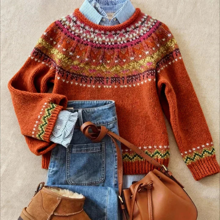 Christel Fair Isle Yoke Crew Neck Sweater