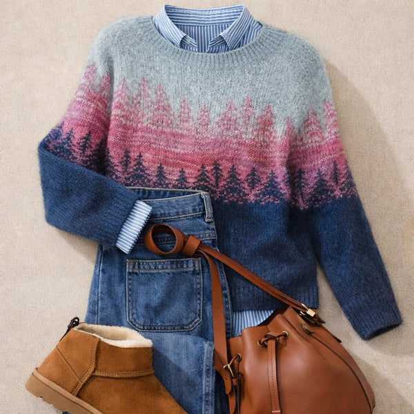 Ellinor Ombré Forest Crew Neck Sweater
