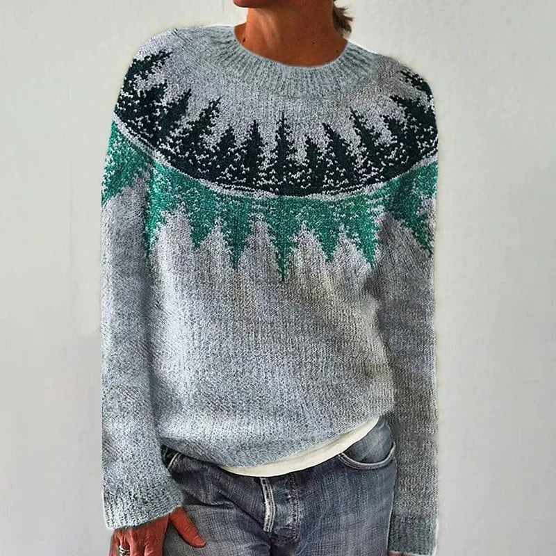 Estelle Forest Pattern Crew Neck Sweater