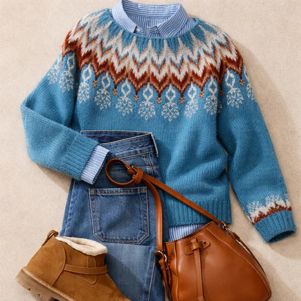 Filippa Fair Isle Snowflake Yoke Crew Neck Sweater