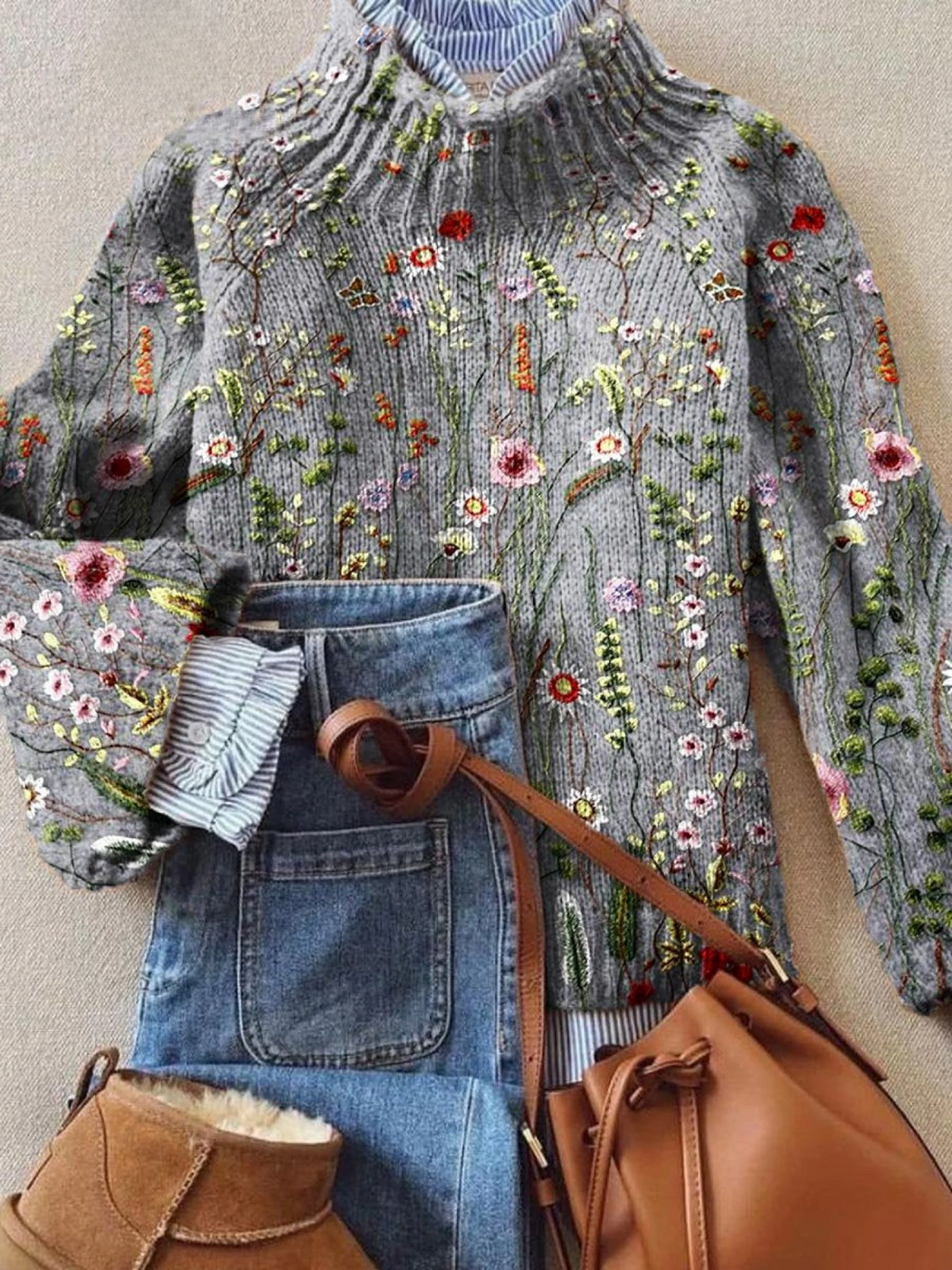 Idun Floral Embroidered Turtleneck Sweater