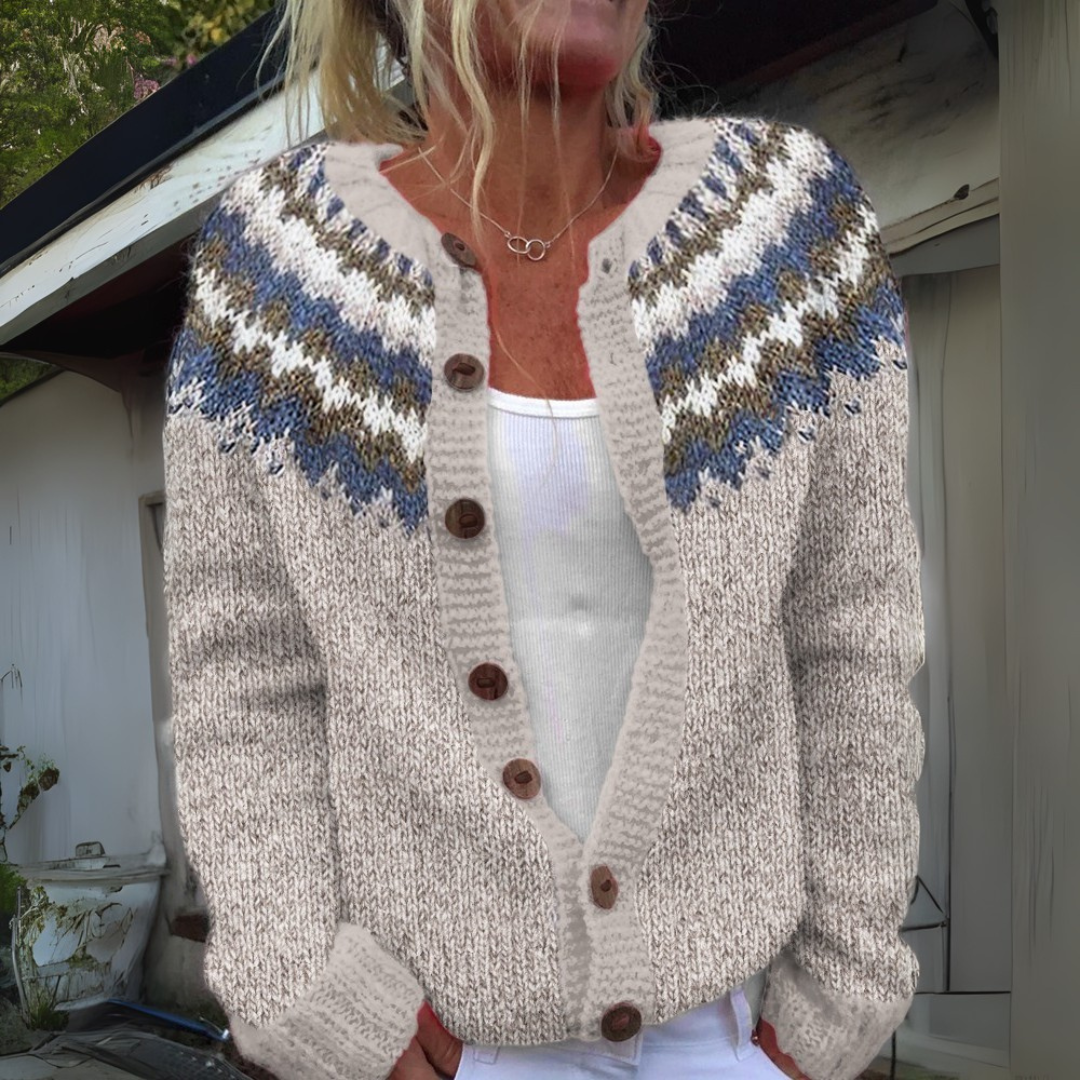 June Fair Isle Yoke Button Cardigan