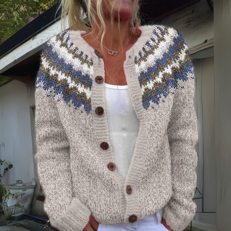 June - Fair Isle Yoke Button Cardigan