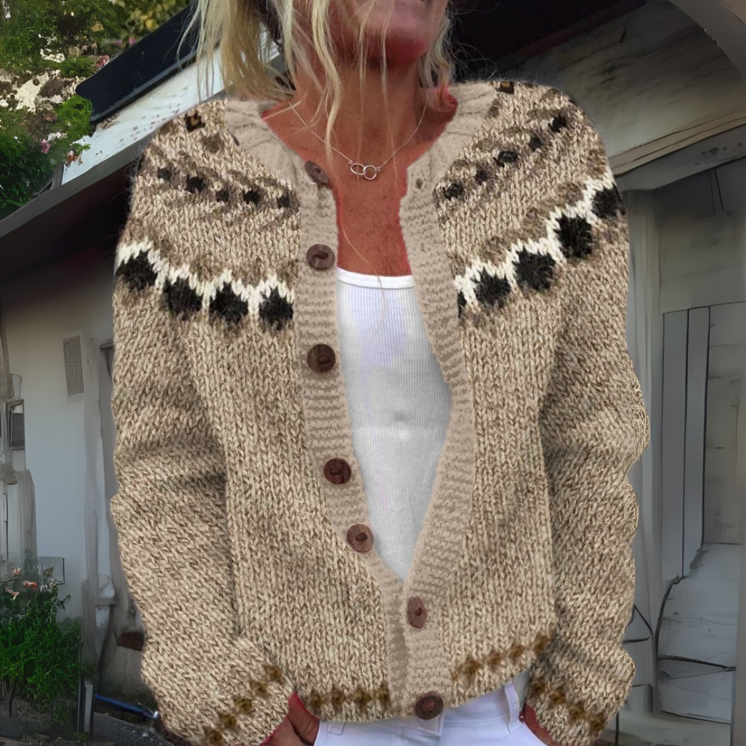 Lois Fair Isle Yoke Button-Front Cardigan