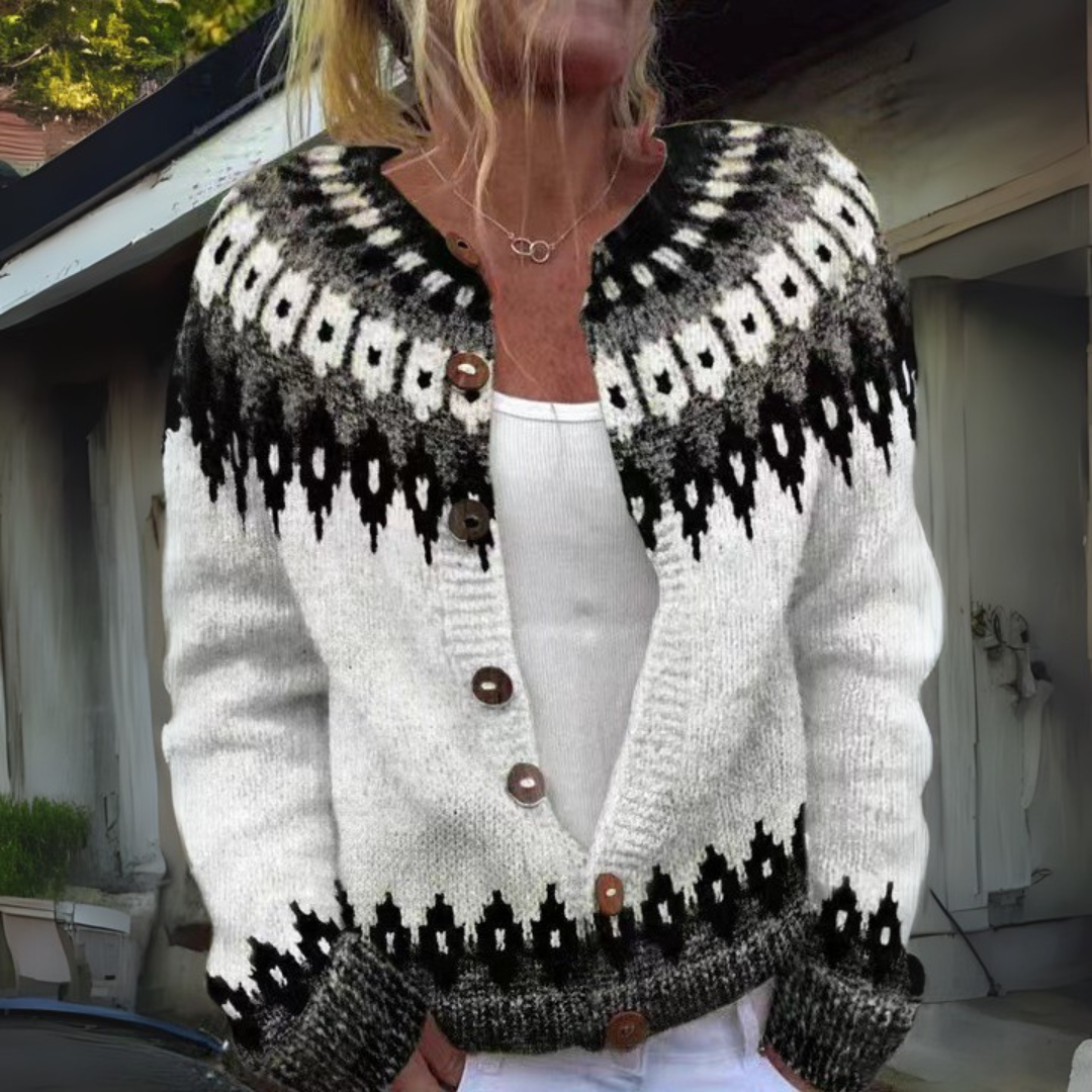 Marta Fair Isle Crew Neck Button Front Cardigan