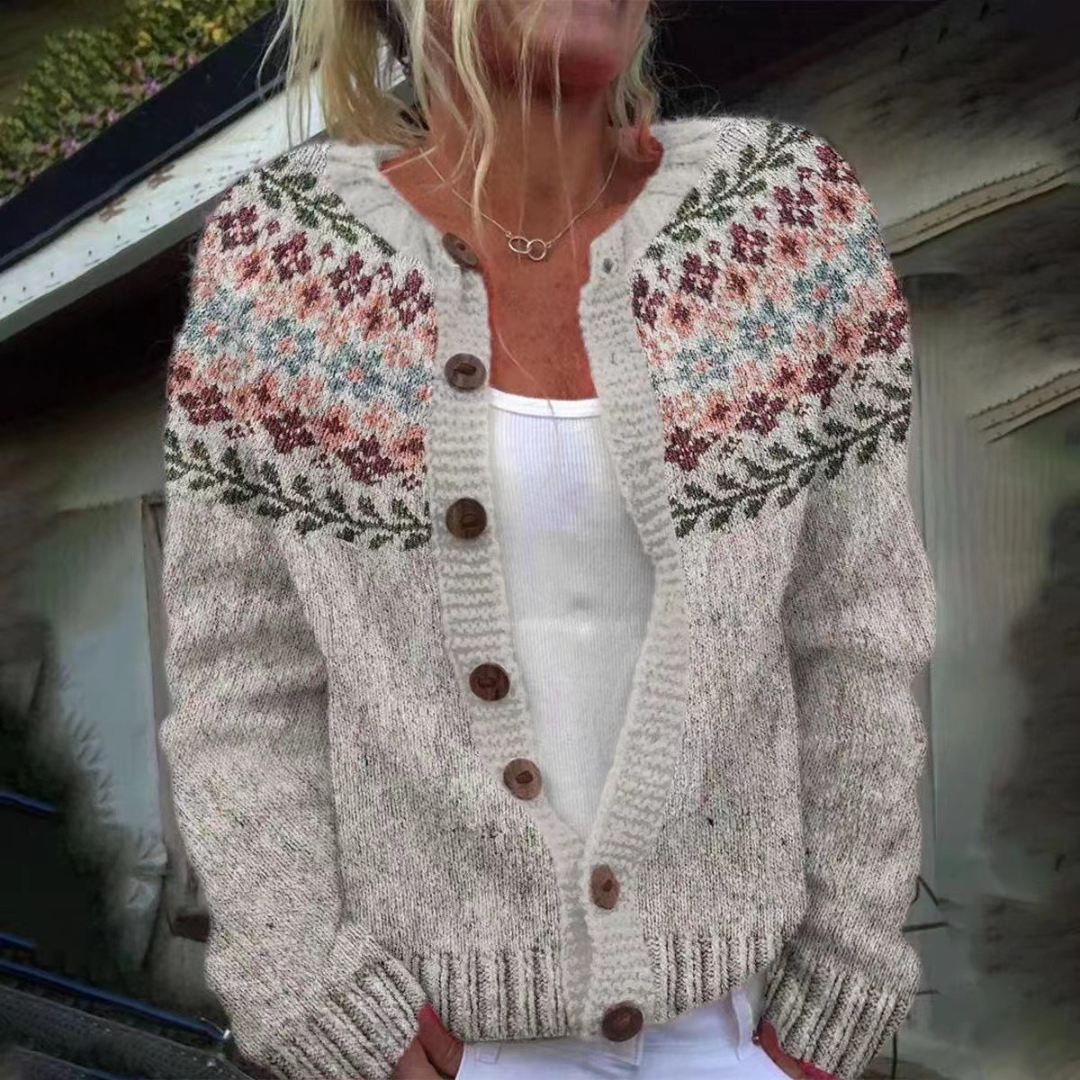 Maude Floral Embroidered Crew Neck Cardigan