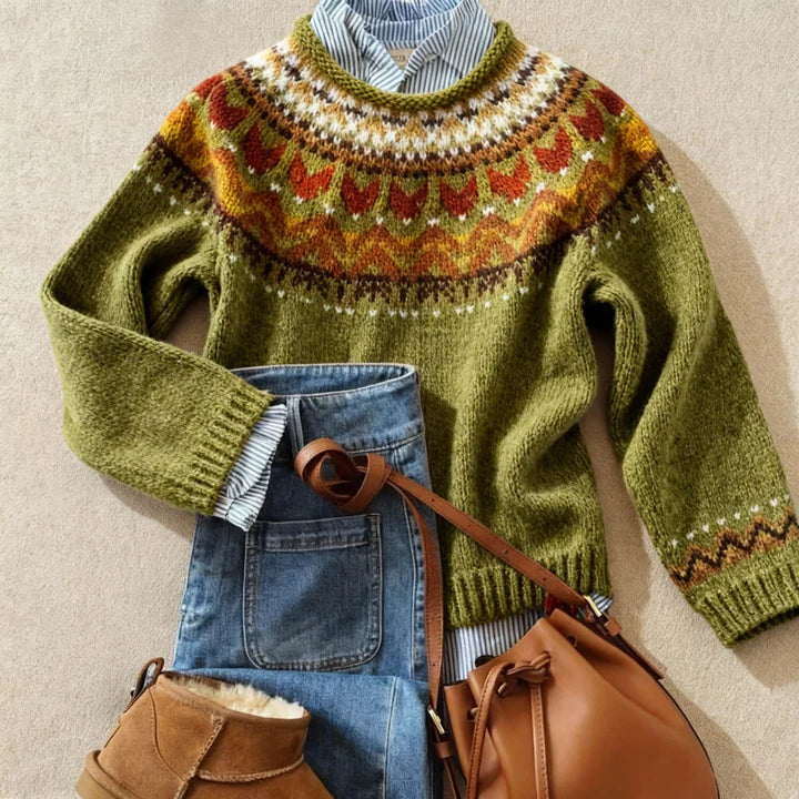 Mette Fair Isle Yoke Crew Neck Sweater