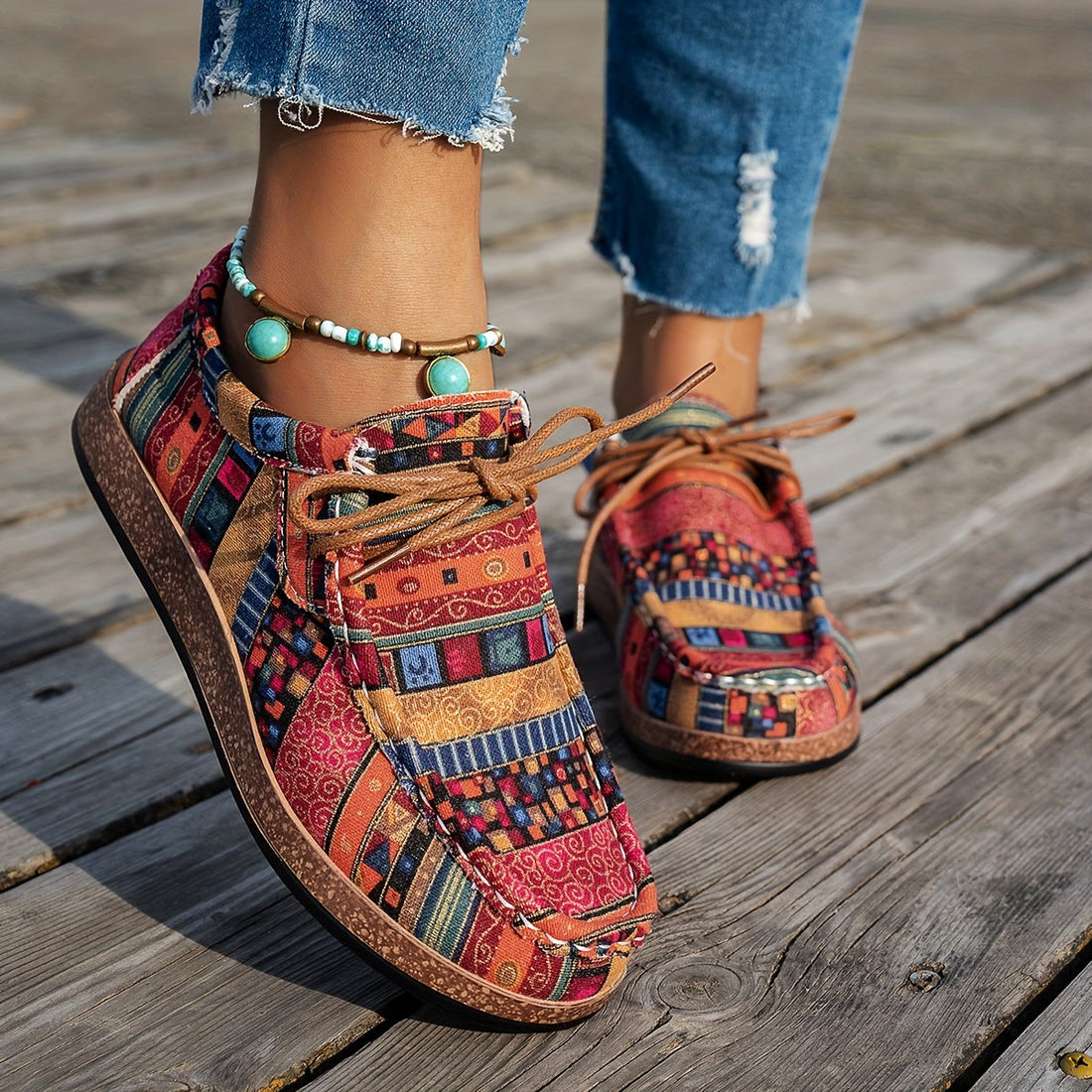 Nora Bohemian Patchwork Lace-Up Sneakers